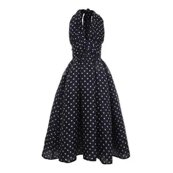 ZIMMERMANN High Tide Linen-Silk Halter Midi Dress Blue Polka Dot - Size: 1